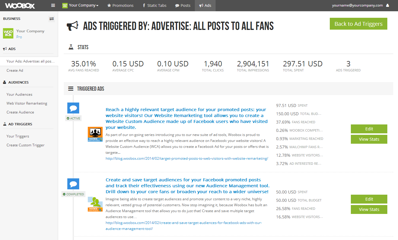 Ads Triggered By Advertise all posts to all fans