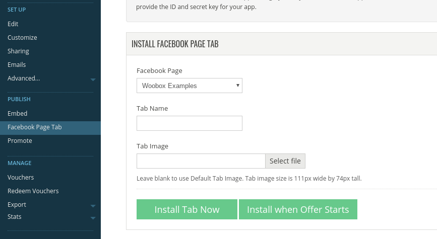 Install FB page tab
